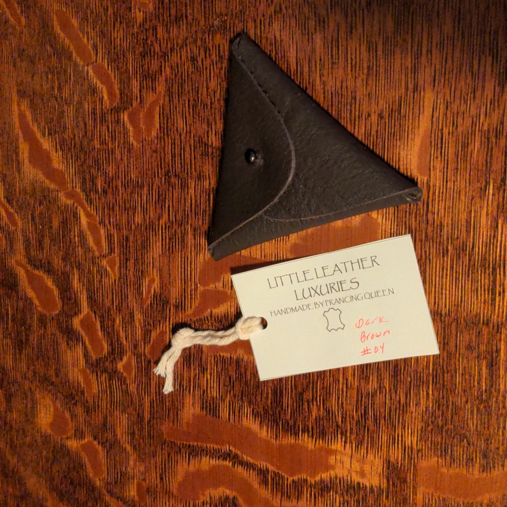#04 Handmade Genuine Leather Triangle Coin Pouch Dark Brown #04